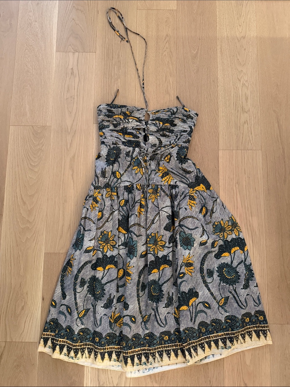 Ulla Johnson Strapless Floral Sundress in Yellow & Teal